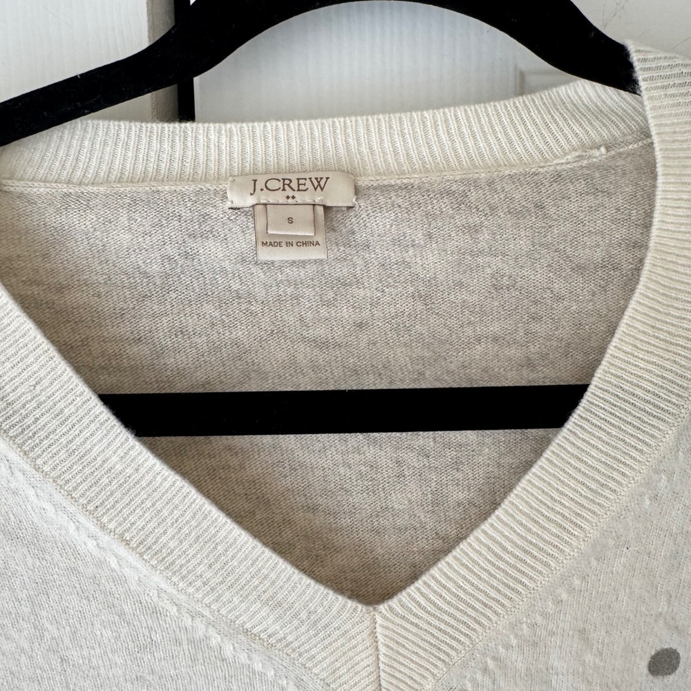 J.Crew Womens V-Neck Sweater Small Cream Grey Polka Dot Colorblock Knit Top - Picture 3 of 4